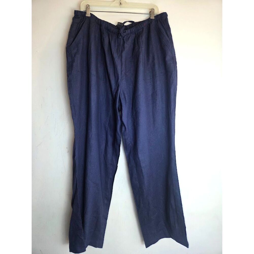 NWOT Ellos Women Dark Blue Linen Blend Pull On Wide Leg Lagenlook Pants size 22